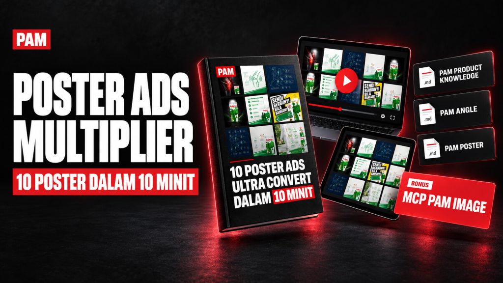 Cover course Poster Ads Multiplier: buku PDF Blueprint, video praktikal, fail skill PAM dan bonus MCP PAM Image